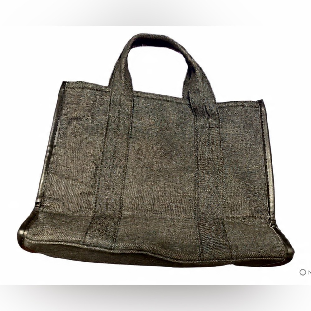 Woven Two-Tone Tote Bag - Gray & Light Blue - Picture 2 of 3